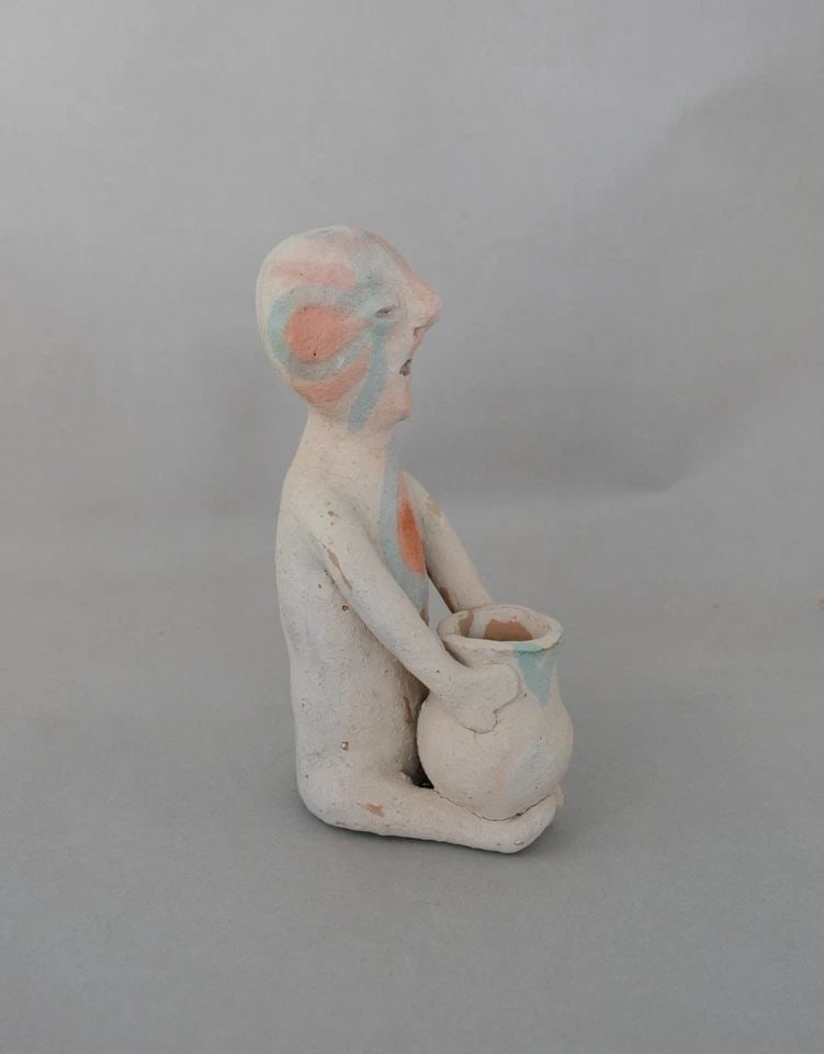 OLD TESUQUE RAIN GOD - EARTHENWARE POTTERY FIGURE - (1 of 2)