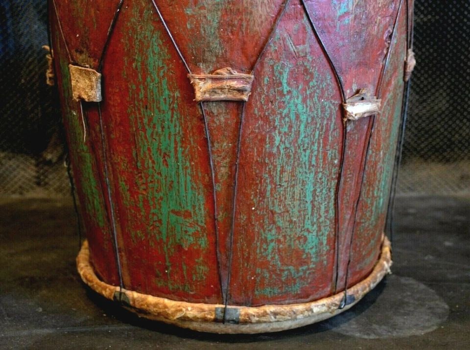 VINTAGE HANDCRAFTED LATIN AMERICAN BOMBO DRUM - 18" TALL - 14" ACROSS: VINTAGE HANDCRAFTED LATIN AMERICAN BOMBO DRUM - 18" TALL - 14" ACROSS Item Description: This "Bombo" drum was purchased from an old estate here in Arizona. It measures 18" tall and 14" across. It look