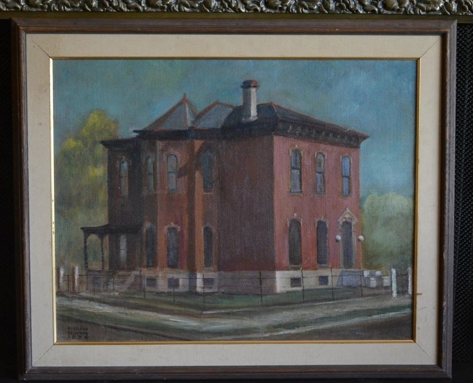 RICHARD ALLAMAN - VINTAGE OIL PAINTING HISTORIC RED BRICK BUILDING - 1976 FRAMED (1 of 2)