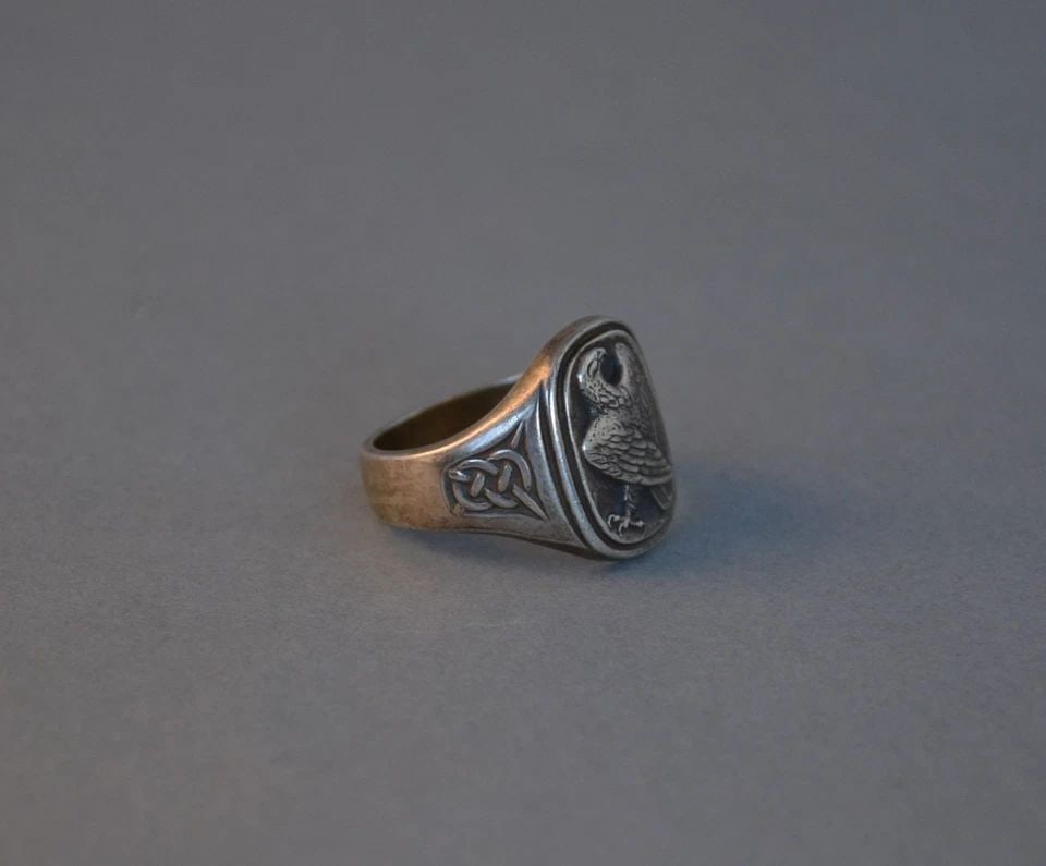 GEORG JENSEN - STERLING SILVER EAGLE SIGNET RING - FRANKLIN MINT - SZ 12 3/4 (1 of 2)