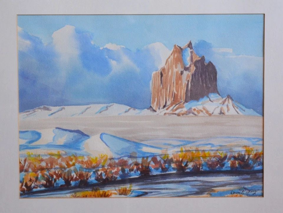 DAWN R. JONES - WATERCOLOR LANDSCAPE PAINTING - SHIPROCK MOUNTAIN N.M IN SNOW (1 of 2)