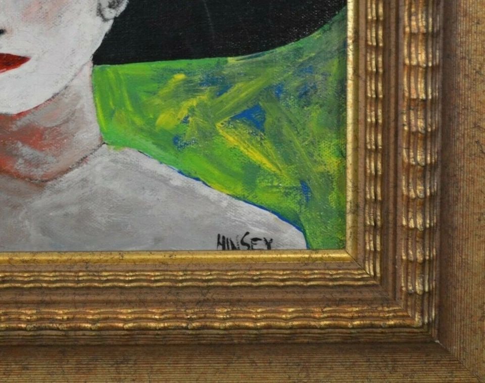 ORIGINAL PAINTING - PORTRAIT WOMAN IN LARGE RED HAT - PRESCOTT AZ JOHN HINSEY (1 of 2)