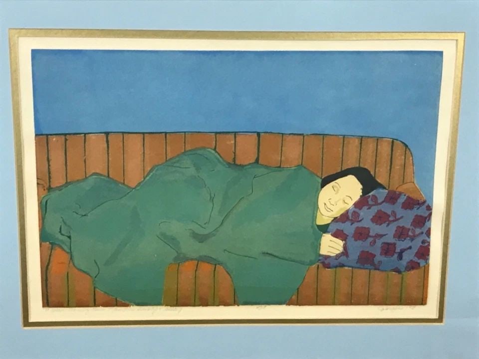 J. HUGHES - VINTAGE SIGNED LMTD ED 15/18 SILKSCREEN PRINT - WOMAN SLEEPING 1978: J. HUGHES - VINTAGE SIGNED LMTD ED 15/18 SILKSCREEN PRINT - WOMAN SLEEPING 1978 Item Description: This vintage silkscreen print is titled in pencil, "To Whom Morning Comes". And, it is part of the art