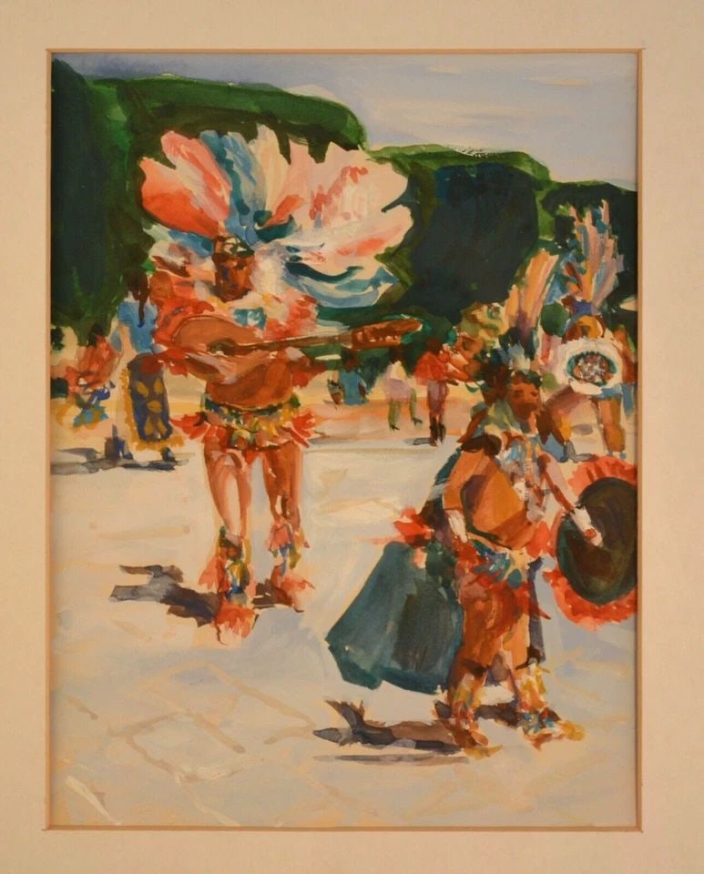 VTG PAINTING INDIAN CONCHERO DANCERS - SAN MIGUEL ALLENDE MEXICO - LOIS READ: VTG PAINTING INDIAN CONCHERO DANCERS - SAN MIGUEL ALLENDE MEXICO - LOIS READ Item Description: This vintage painting was done by Connecticut artist Lois Read. This painting shows Conchero dancers in t