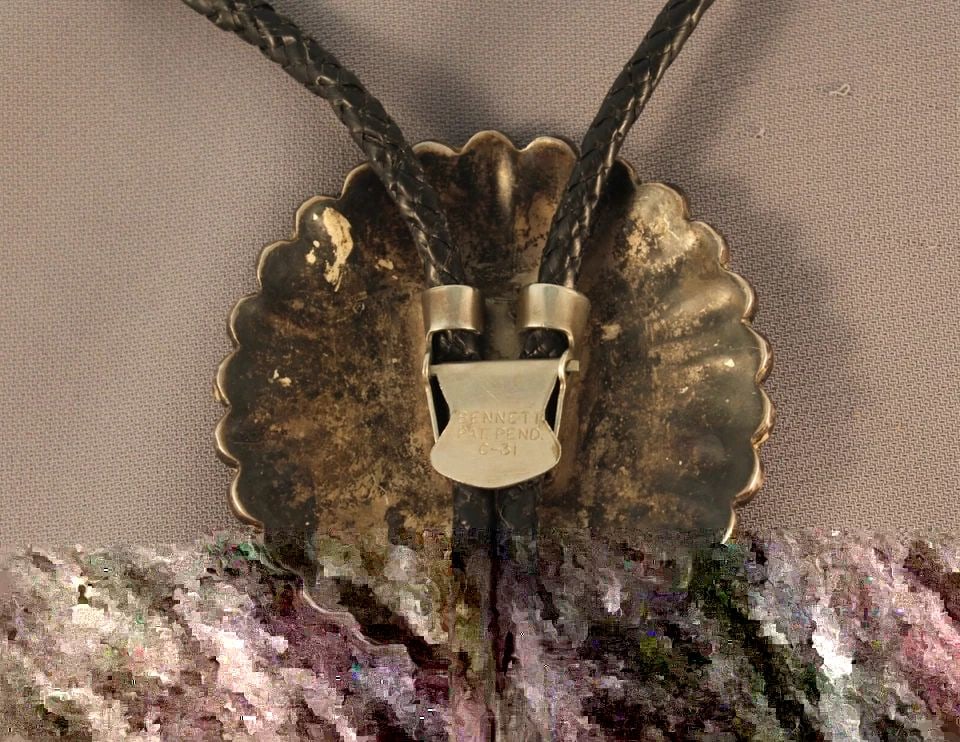ZUNI INDIAN BOLO TIE STERLING SILVER - SUN FACE ZUNI INLAID STONE AND SHELL (1 of 2)