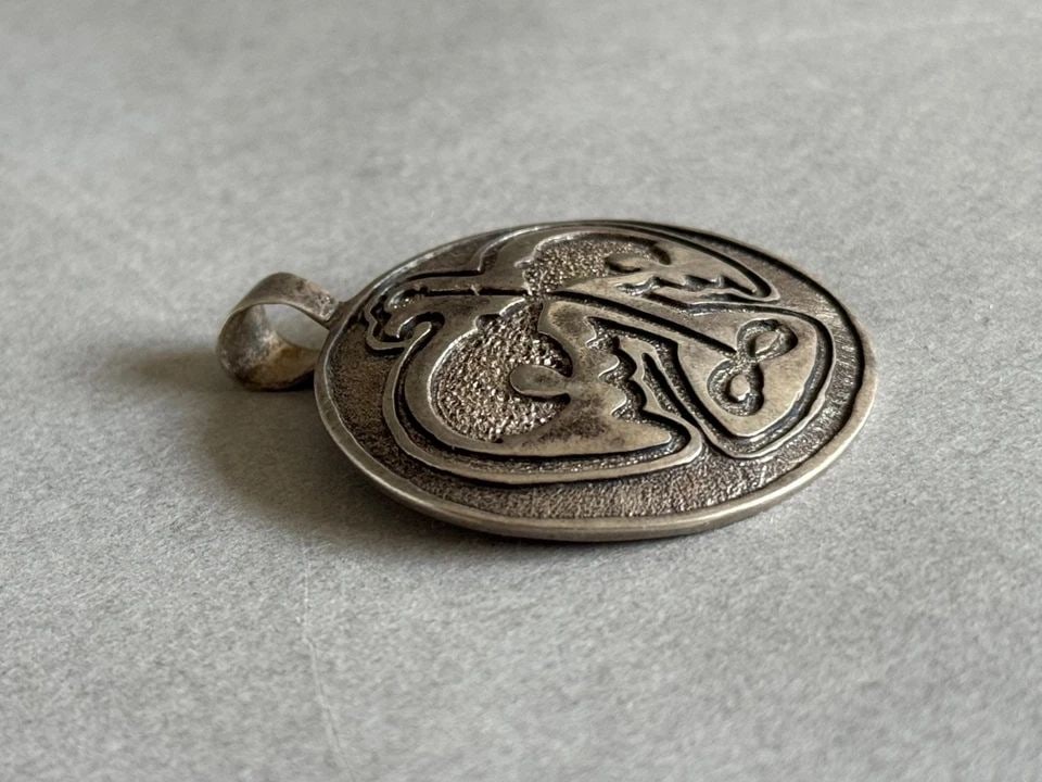 OLD PAWN NAVAJO TUFA CAST SILVER EAGLE AND BEARS PENDANT (1 of 2)