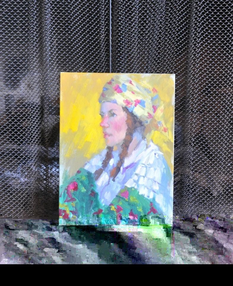 PATSEY PARSONS - OIL PAINTING "RUSSIAN LASS" YOUNG WOMAN WITH SCARF - 12" X 9": PATSEY PARSONS - OIL PAINTING "RUSSIAN LASS" YOUNG WOMAN WITH SCARF - 12" X 9" Item Description: This original oil painting on canvas board is titled "Russian Lass". It measures 12" by 9". It is signe