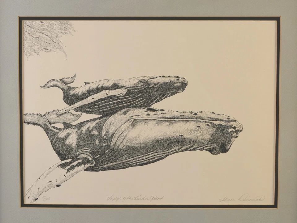 SHANE DIMMICK - VTG SIGNED LMTD ED PRINT - VOYAGE OF THE TENDER GIANT - WHALES (1 of 2)