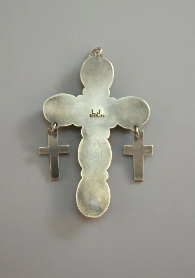 VTG NAVAJO INDIAN PENDANT - SILVER CROSS 6 LAPIS LAZULI STONES - LESTER JACKSON (1 of 2)