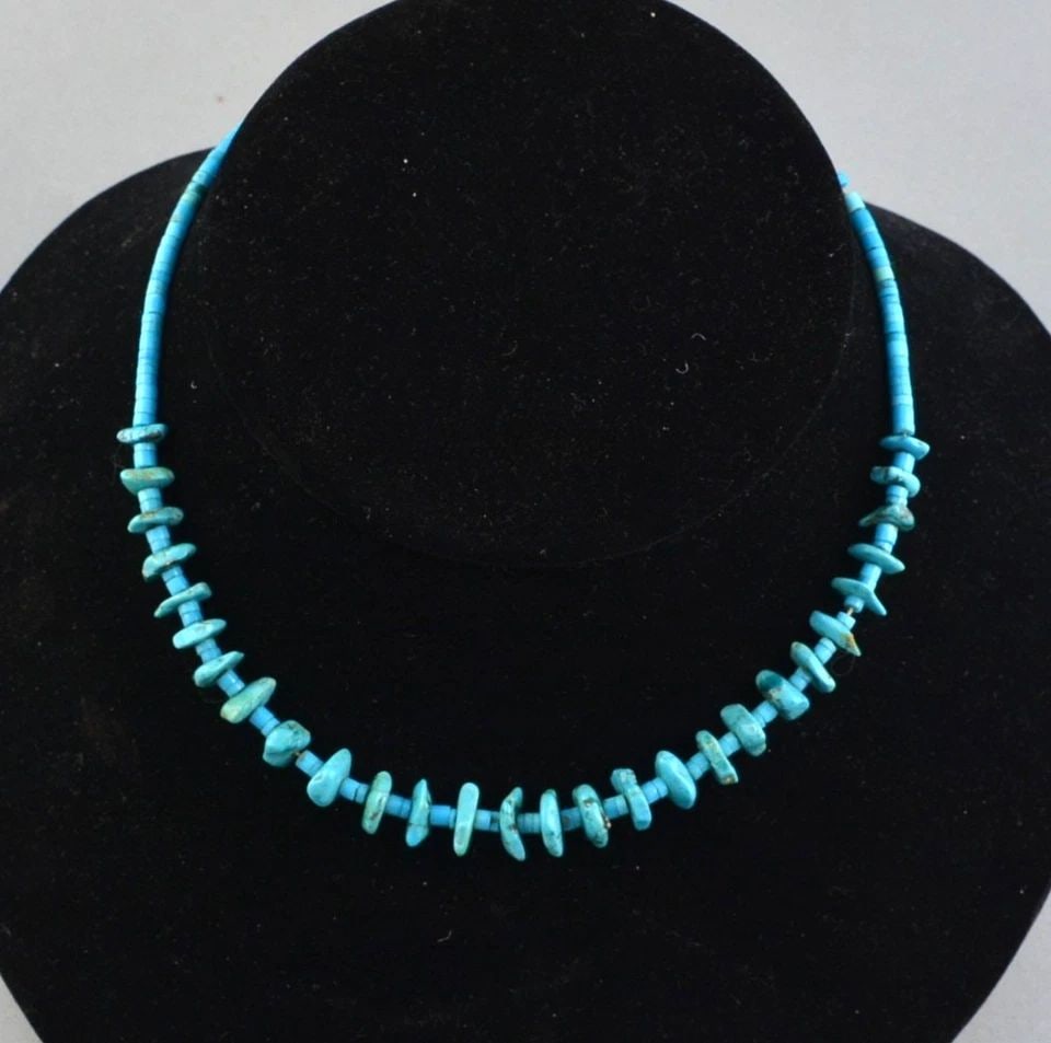 OLD PAWN TURQUOISE NECKLACE 1/2" TO 1/8" BEADS - 16" LONG (1 of 2)