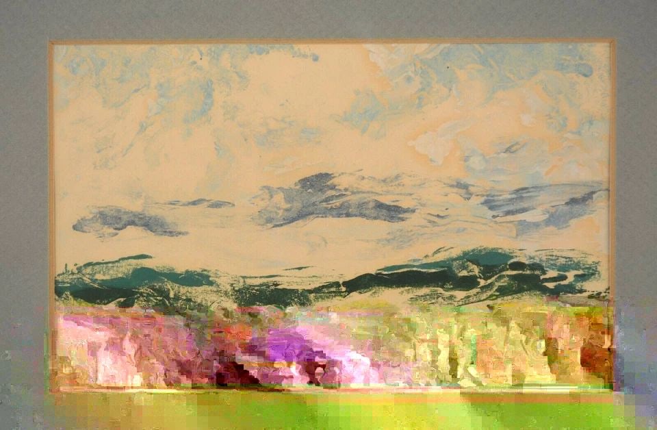 COLORFUL LANDSCAPE - COLOR MONOTYPE PRINT - PAULINE PHELPS TRASK 1964 (1 of 2)