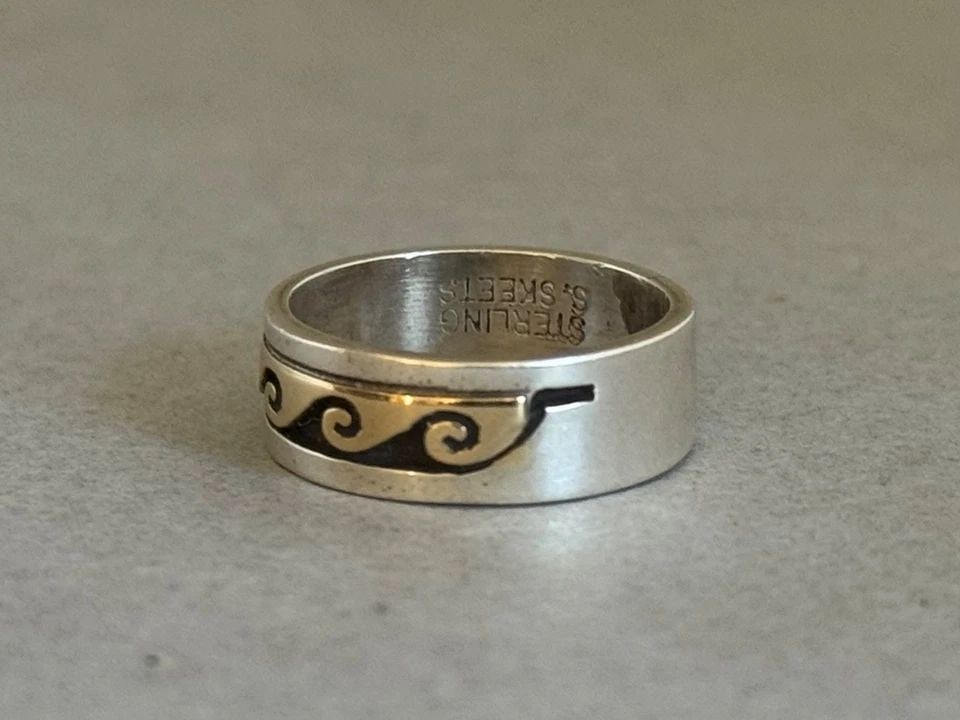 UNUSED NAVAJO STERLING SILVER W SOLID 14K GOLD OVERLAY S SKEELS RING SIZE 5 (1 of 2)