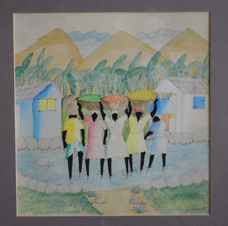 BAIN BELONY - WATERCOLOR PAINTING - HAITIAN VILLAGE WOMEN WITH HARVEST BASKETS (1 of 2)