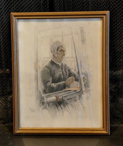 DECISY, EUGENE (1866-1936) ANTIQUE FRAMED ETCHING FRECH WEAVER LOOM - LATE 1800S (1 of 2)