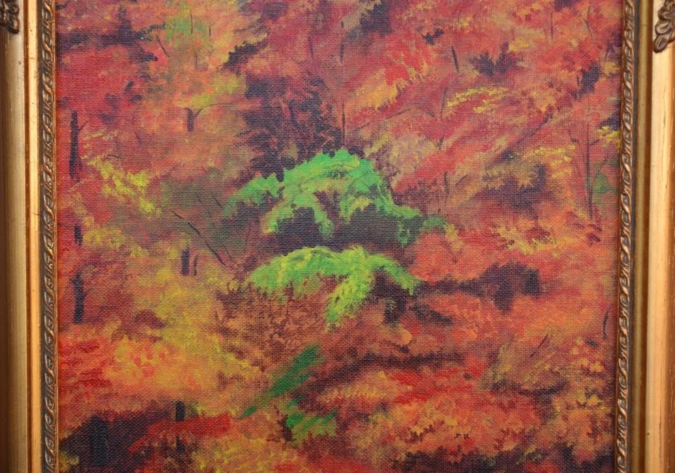 PINI - GICLEE PRINT - FOREST FROM ABOVE IN AUTUMN - GOLDEN YELLOWS ORANGES GREEN: PINI - GICLEE PRINT - FOREST FROM ABOVE IN AUTUMN - GOLDEN YELLOWS ORANGES GREEN This giclee print is signed Pini in the lower right. It shows a forest from above in Autumn when the leaves are at thei