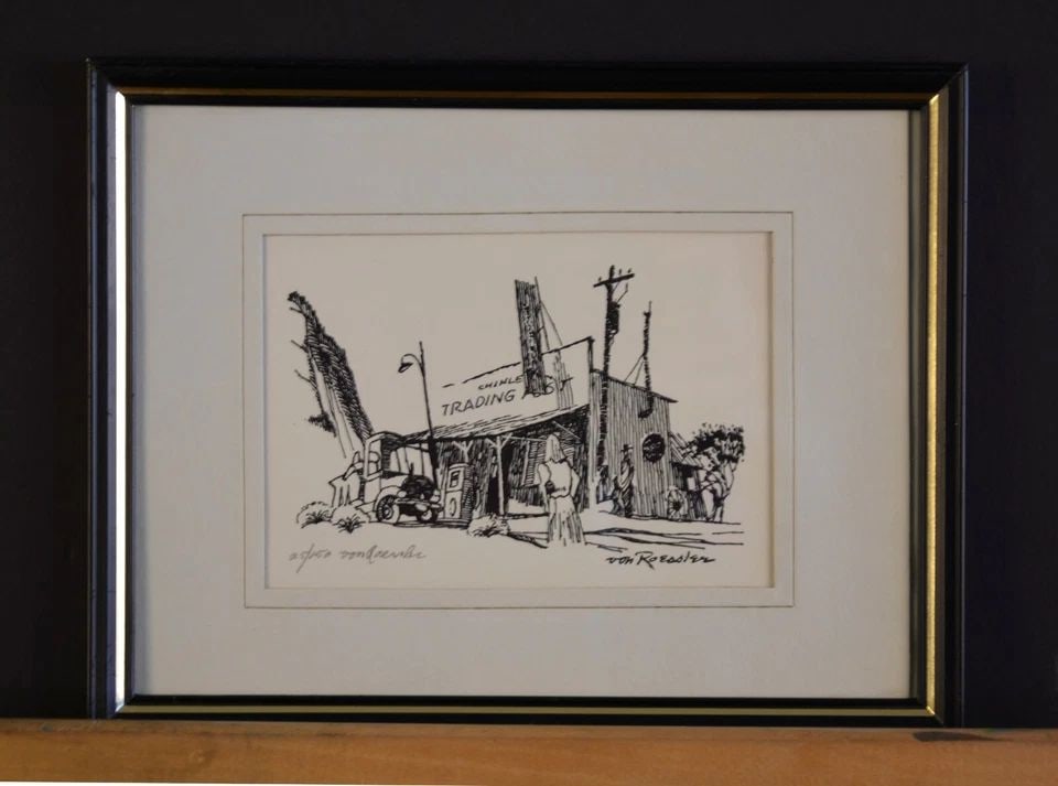 VINTAGE PRINT OF CHINLE TRADING POST - NAVAJO RESERVATION ARIZONA - VON ROESSLER (1 of 2)