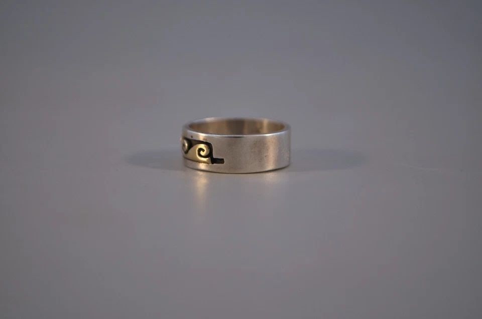 SOLID 14 KT. GOLD ON STERLING SILVER NAVAJO RING SCOTT SKEETS - 4 3/4 (1 of 2)