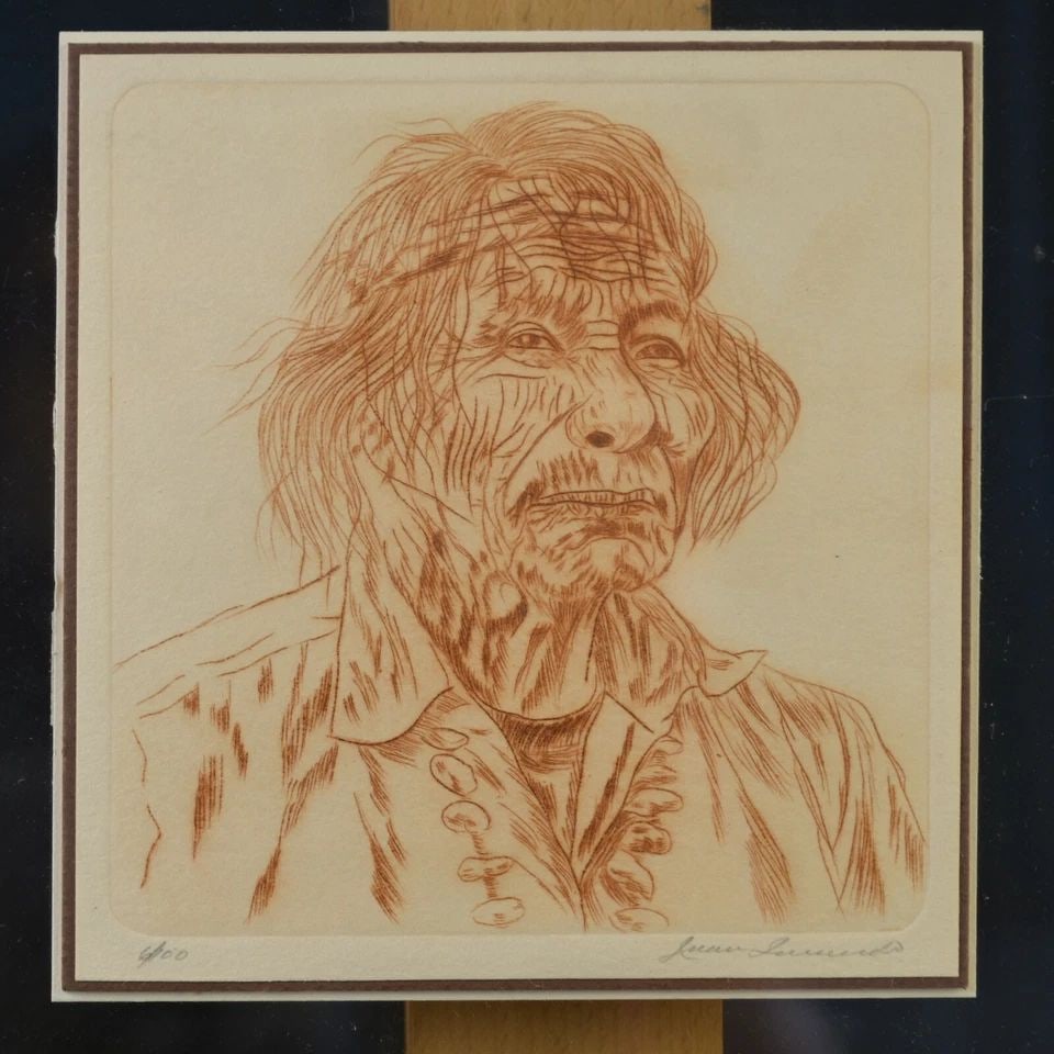 FRAMED ETCHING - PORTRAIT NATIVE AMERICAN ELDER - PENCIL SIGNED LMTD. ED. 6/100 (1 of 2)