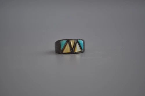 OLD PAWN NAVAJO STERLING SILVER TURQUOISE AND SHELL RING SIZE 5 3/4 (1 of 2)