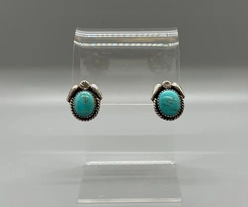 NAVAJO STERLING AND TURQUOISE EARRINGS SIGNED HL: NAVAJO STERLING AND TURQUOISE EARRINGS SIGNED HL Item Description: 3/4" Tall