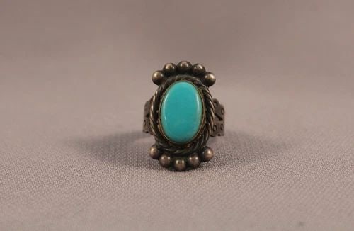 OLD PAWN NAVAJO STERLING SILVER TURQUOISE RING SIZE 3 3/4 (1 of 2)