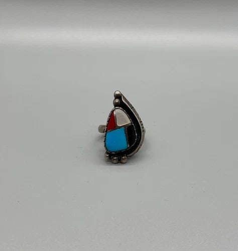 OLD PAWN ZUNI MULTI STONE AND TURQUOISE RING SIZE 4 3/4 (1 of 2)