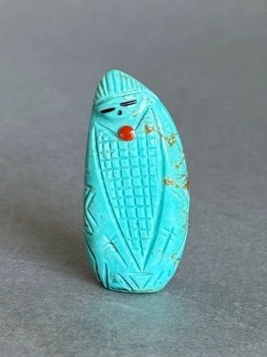 TURQUOISE CORN MAIDEN ZUNI FETISH WITH CORAL AND JET SIGNED DC (1 of 2)