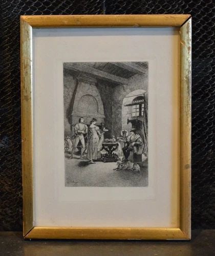 ANTIQUE ETCHING OUT OF BOOK "QUENTIN DURWARD" BY SIR WALTER SCOTT - 1894 (1 of 2)
