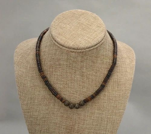 OLD PAWN OLD HEISHI SHELL NAVAJO NECKLACE W. BENCH PRESSED SILVER BEADS - 16" (1 of 2)