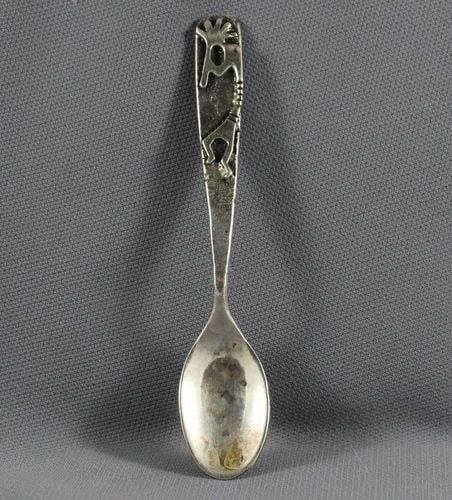 VINTAGE NAVAJO INDIAN CAST SILVER DEMITASSE SPOON - DON PLATERO - 3.75" LONG (1 of 2)