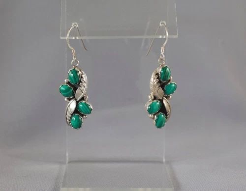 NAVAJO STERLING AND GREEN MALACHITE EARRINGS (1 of 2)