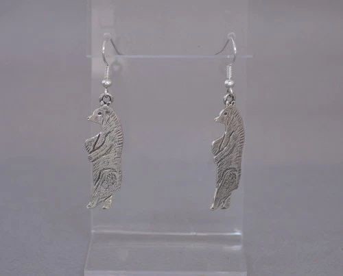 NAVAJO STERLING SILVER DANGLE EARRINGS - STANDING BEAR - 2" DROP - AJM (1 of 2)