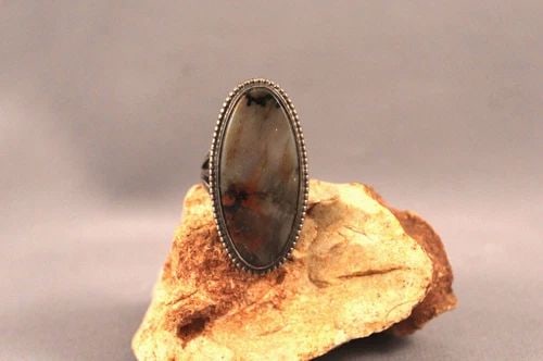 OLD PAWN NAVAJO STERLING AND PETREFIED WOOD STONE RING SIZE 7 (1 of 1)