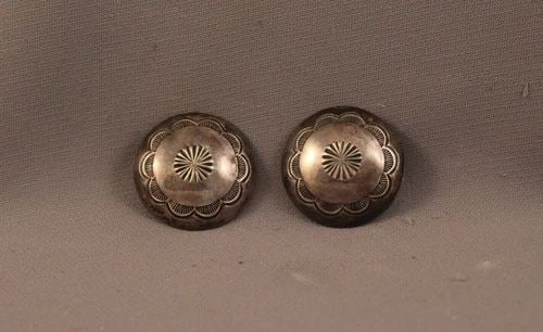 OLD PAWN NAVAJO STERLING SILVER CONCHO EARRINGS -: OLD PAWN NAVAJO STERLING SILVER CONCHO EARRINGS - Item Description: 1 1/8" width