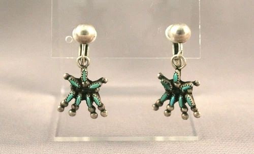 OLD PAWN ZUNI SILVER AND NEEDLE POINT TURQUOISE EARRINGS (1 of 2)