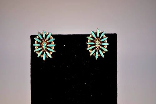 VINTAGE ZUNI STERLING SILVER EARRINGS - TURQUOISE SNAP ONS (1 of 2)