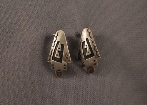 VINTAGE NAVAJO SILVER EARRINGS - 1 1/8" DROP - FOR PIERCED EARS (1 of 2)