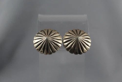 OLD PAWN NAVAJO SILVER BUTTON EARRINGS ..: OLD PAWN NAVAJO SILVER BUTTON EARRINGS .. Item Description: 1” 1/8 length