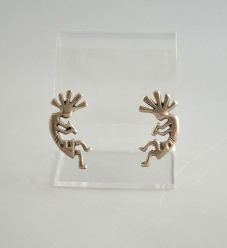 VINTAGE NAVAJO INDIAN CAST SILVER EARRINGS - KOKOPELLI 1 1/4" - KEVIN BILLAH (1 of 2)