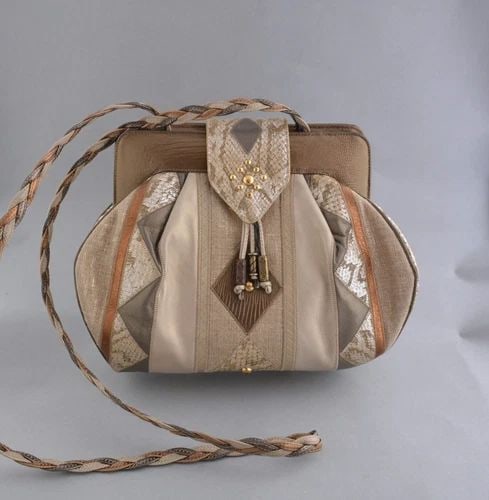 VINTAGE SHARIF HANDBAG PURSE CROSS BODY SHOULDER STRAP - LEATHER FABRIC - GOLD (1 of 2)