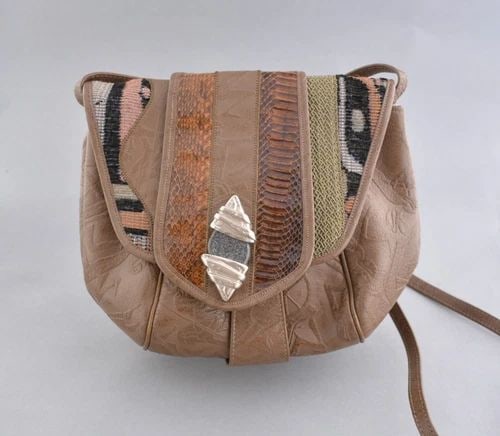VINTAGE SHARIF HANDBAG PURSE CROSS BODY SHOULDER STRAP - LEATHER FABRIC - BROWNS (1 of 2)