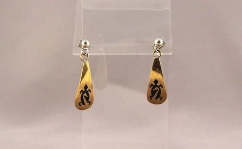 HOPI TURTLE EARRINGS - BRASS OR COPPER - SIGNED QUMAWUNU - DANGLES (1 of 2)
