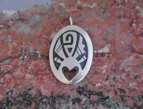 HOPI STERLING SILVER PENDANT - PAHO - PRAYER STICK HEART - 1 3/8" TALL - SIGNED (1 of 2)