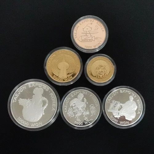 1993 TAEJON EXPOSITION COMMEMORATIVE GOLD SILVER & CLAD 6 PROOF COIN SET - COA (1 of 2)
