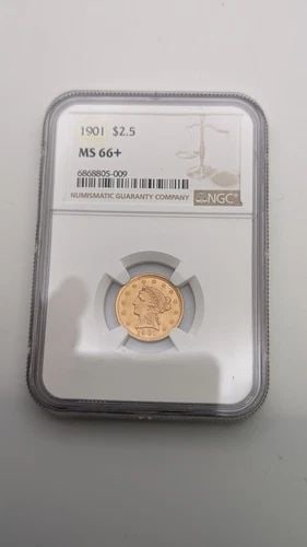 1901 $2.5 GOLD LIBERTY HEAD QUARTER EAGLE COIN NGC MS66+: 1901 $2.5 Gold Liberty Head Quarter Eagle NGC MS 66+ Book Value - $2550