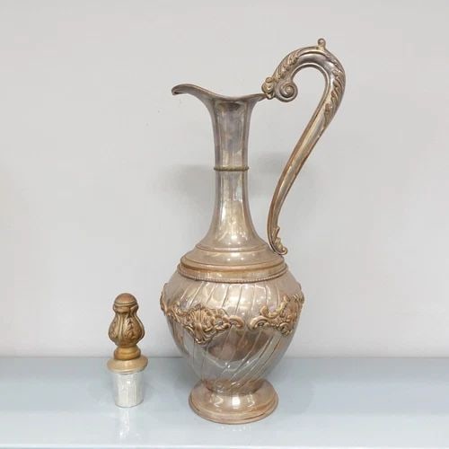 VINTAGE STERLING SILVER FLORAL REPOUSSE LARGE WINE JUG DECANTER SIGNED - 15.75" (1 of 2)