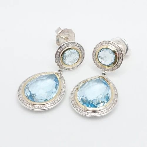 IPPOLITA STERLING SILVER 18K YELLOW GOLD BLUE TOPAZ DIAMOND STUD DANGLE EARRINGS (1 of 2)