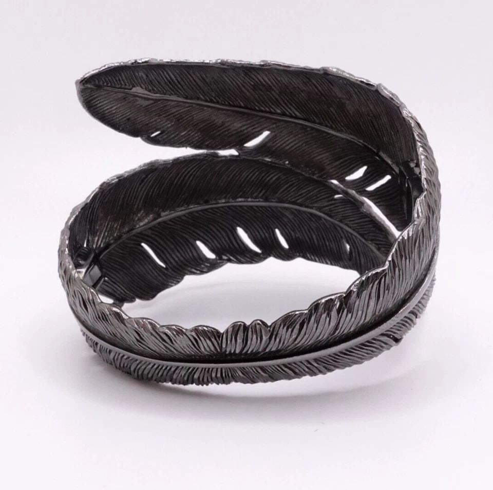 MICHAEL ARAM STERLING SILVER DIAMOND FEATHER BLACK CUFF BRACELET - 6" WRIST (1 of 1)