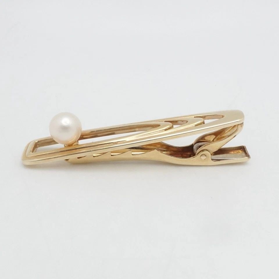 MIKIMOTO 14K YELLOW GOLD 7MM PEARL MEN'S TIE CLIP 2" BOX (1 of 1)