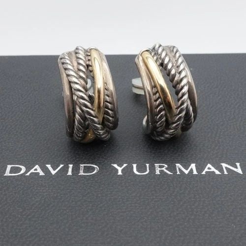 DAVID YURMAN 14K YELLOW GOLD STERLING SILVER CROSSOVER OMEGA BACK EARRINGS BOX (1 of 2)
